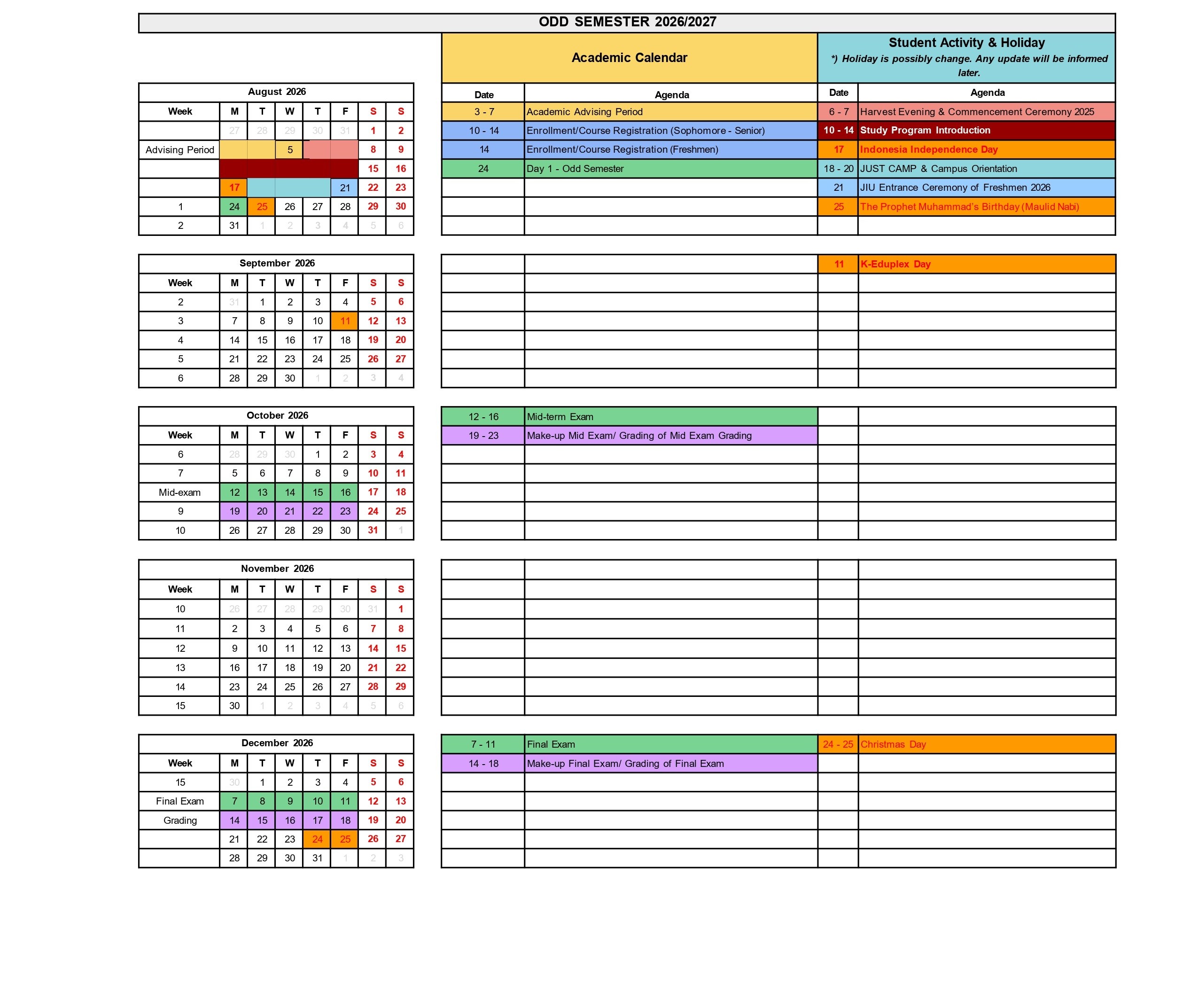 Academic Calendar 2026/2027